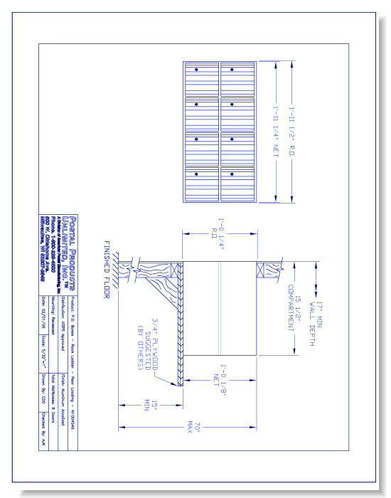 P.O. Boxes Rack Ladder Rear Loading (N1004546) - 8 Door Unit