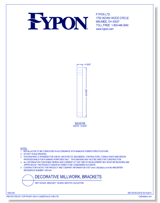 BKT19x36x4: Bracket 19x36x4 Smooth, Elevation