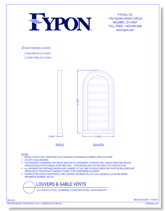 CLV12x24/FCLV12x24: Cathedral Louver Deco/Func 12X24X2 Smooth