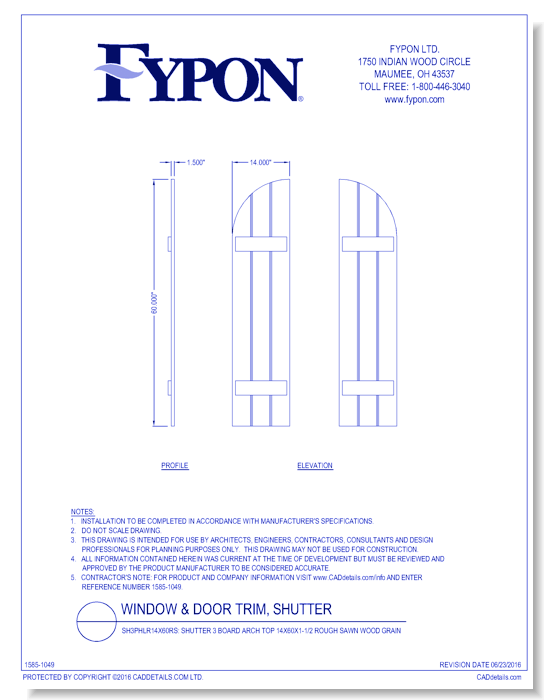SH3PHLR14X60RS: Shutter 3 Board and Arch Top Batten 14x60x1-1/2 Rough Sawn Wood Grain