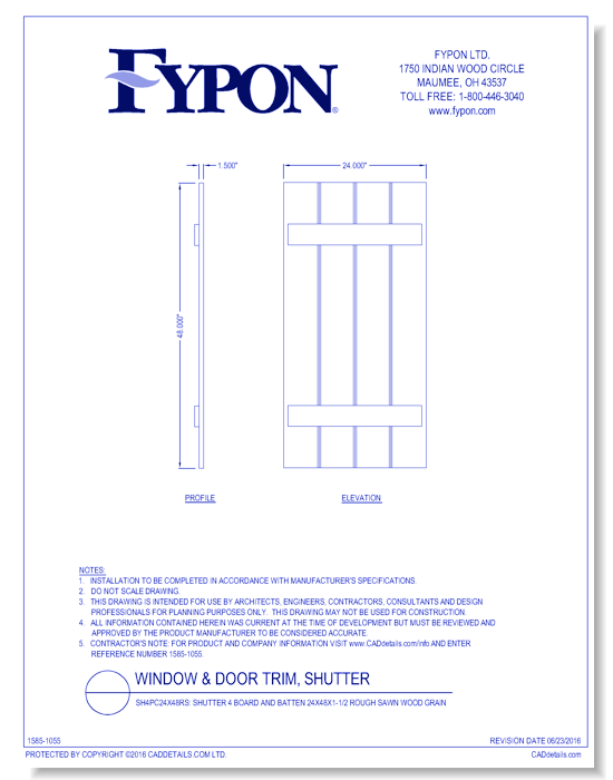 SH4PC24X48RS: Shutter 4 Board and 2 Batten 24x48x1-1/2 Rough Sawn Wood Grain