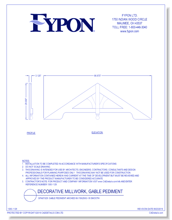 GPA87X29: Gable Pediment Arched 86-7/8x29x3-1/8 Smooth