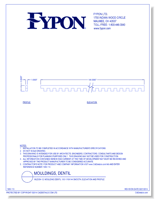MLD354-12: Moulding Dentil 1x3-1/16x144 Smooth, Profile