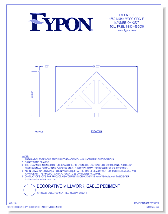 GPF66X33: Gable Pediment Flat 66x33x1 Smooth
