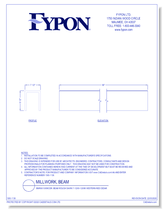 BMR8X10X96CDR: Beam - Rough Sawn, 7-1/2x9-1/2x96 Western Red Cedar