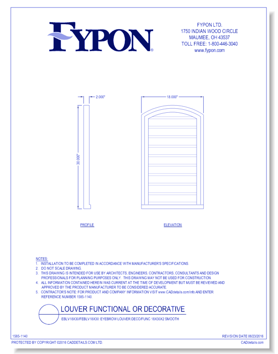EBLV18X30/FEBLV18X30: Eyebrow Louver Deco/Func 18x30x2 Smooth