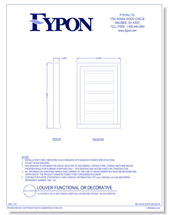LV12X18/FLV12X18: Rectangle Vertical Louver Deco/Func 12x18x2 Smooth