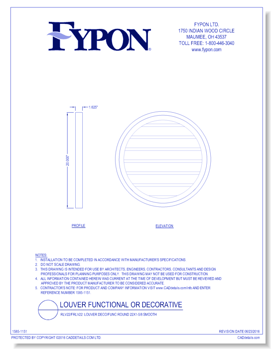 RLV22/FRLV22: Round Louver Deco/Func 22x1-5/8 Smooth