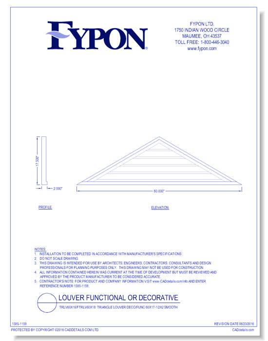 TRLV60X18/FTRLV60X18: Triangle Louver Deco/Func 60x17-1/2x2 Smooth