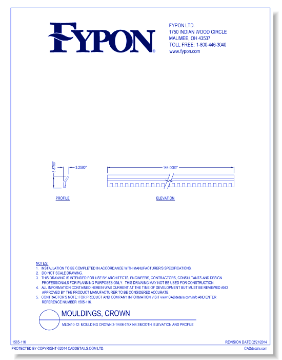MLD410-12: Moulding Crown 3-1/4x6-7/8x144 Smooth, Profile