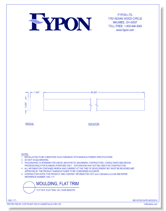FLT159-8: Flat Trim 1x5-1/2x96 Smooth