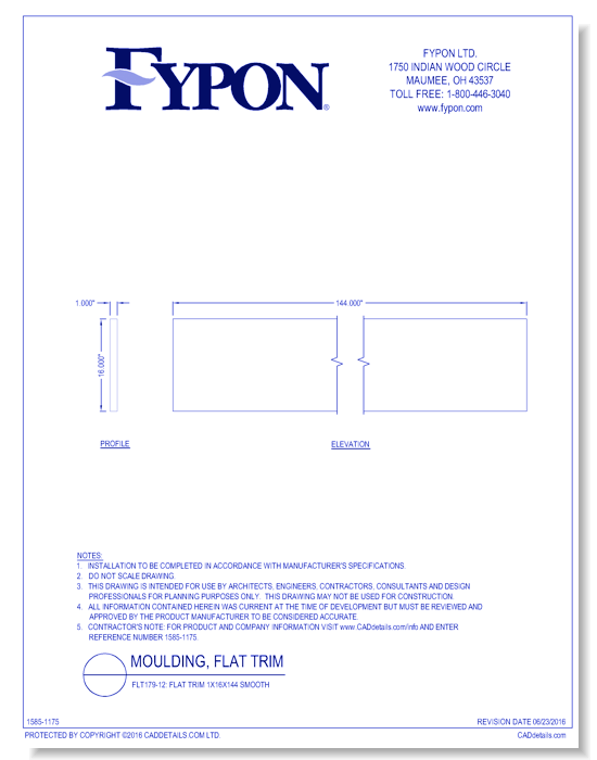 FLT179-12: Flat Trim 1x16x144 Smooth