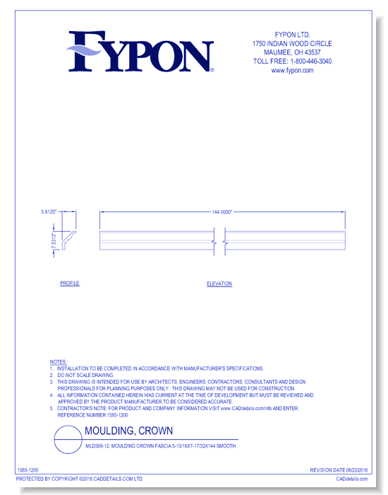 MLD569-12: Moulding Crown Fascia 5-13/16x7-17/32x144 Smooth