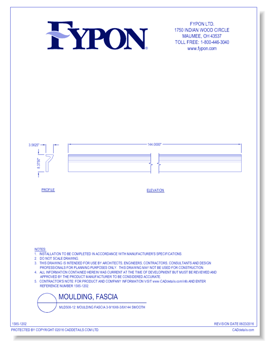 MLD508-12: Moulding Fascia 3-9/16x8-3/8x144 Smooth