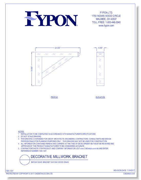 BKT24X18X4S: Bracket 24X18X4 Wood Grain