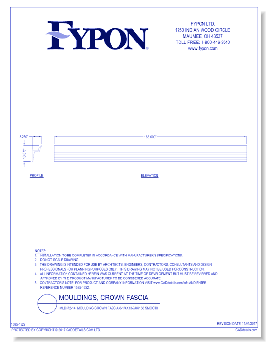 MLD372-14: Moulding Crown Fascia 8-1/4X13-7/8X168 Smooth