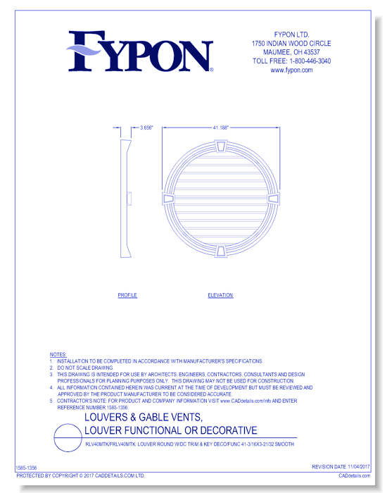 RLV40MTK/FRLV40MTK: Round Louver W/DC Trim & Key Deco/Func 41-3/16X3-21/32 Smooth