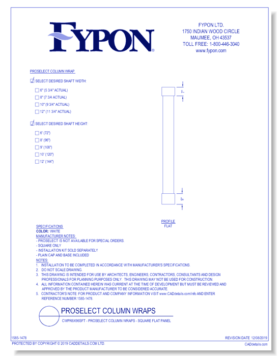 CWPR8X96SFT: Proselect Column Wraps - Square Flat Panel