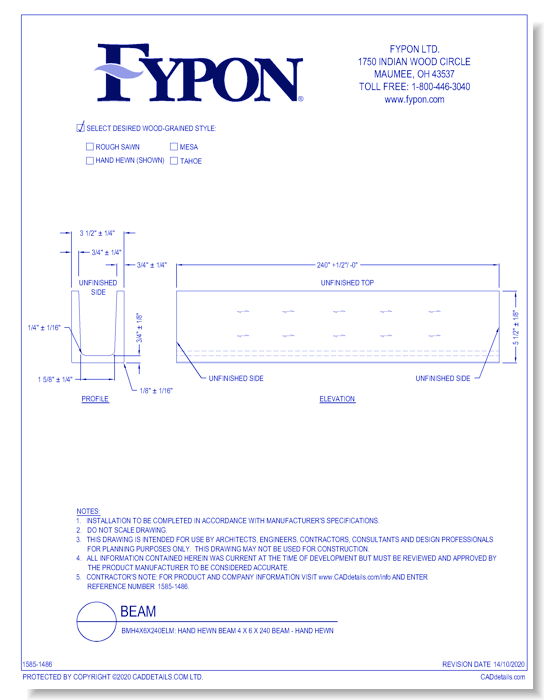 BMH4X6X240ELM: Hand Hewn Beam 4 x 6 x 240 Beam - Hand Hewn