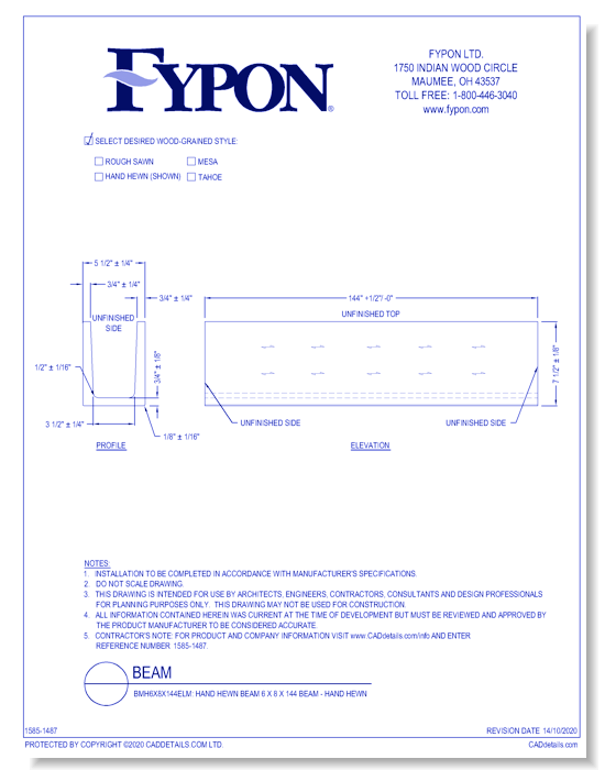 BMH6X8X144ELM: Hand Hewn Beam 6 x 8 x 144 Beam - Hand Hewn