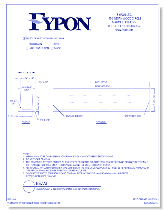 BMH6X8X240ELM: Hand Hewn Beam 6 x 8 x 240 Beam - Hand Hewn