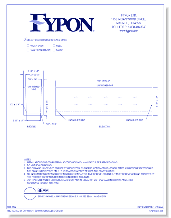 BMH8X10X192ELM: Hand Hewn Beam 8 x 10 x 192 Beam - Hand Hewn