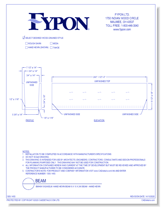 BMH8X10X240ELM: Hand Hewn Beam 8 x 10 x 240 Beam - Hand Hewn