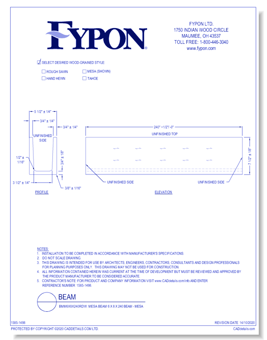 BMM6X8X240RDW: Mesa Beam 6 x 8 x 240 Beam - Mesa