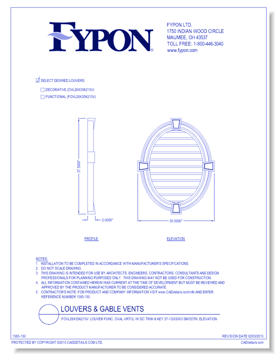 OVL28x35K215V/FOVL28x35K215V: Oval Vertical Louver W/ DC Trim & Key Deco/Func 37-1/2X30X3 Smooth