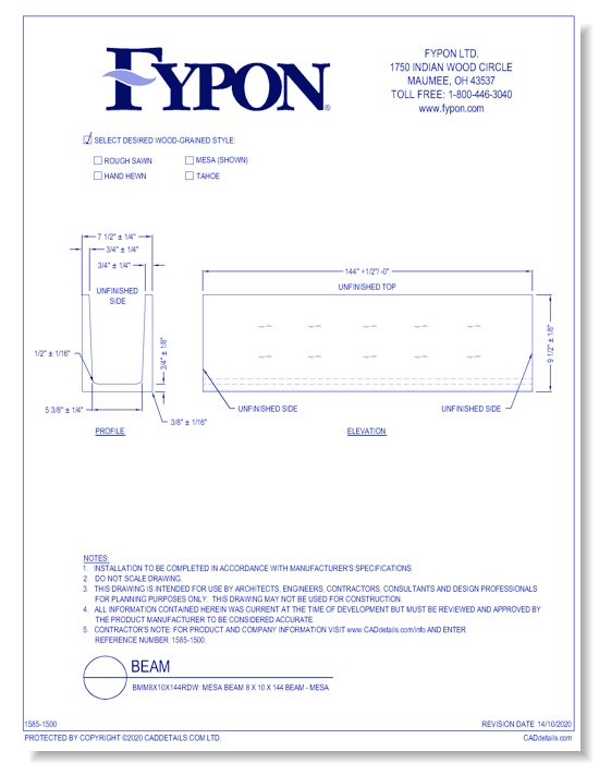 BMM8X10X144RDW: Mesa Beam 8 x 10 x 144 Beam - Mesa
