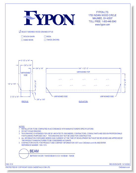 BMT6X8X144CDR: Tahoe Beam 6 x 8 x 144 Beam - Tahoe