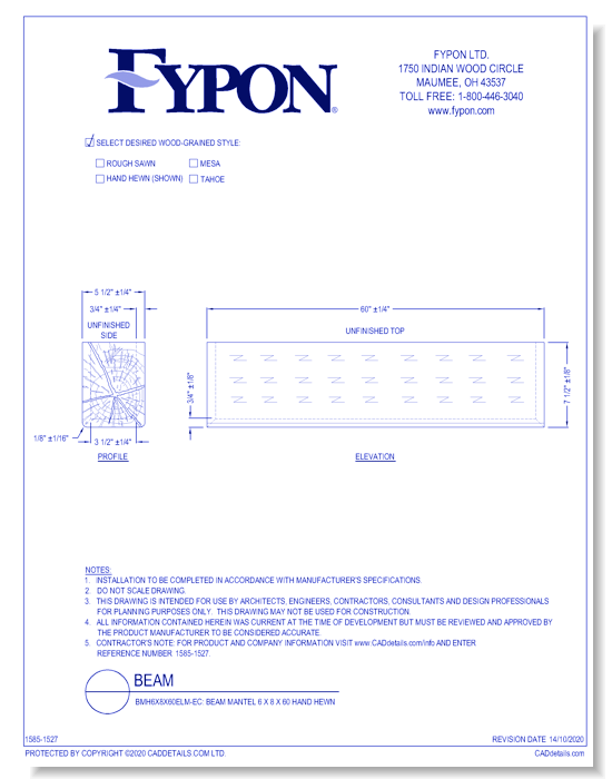 BMH6X8X60ELM-EC: Beam Mantel 6 x 8 x 60 Hand Hewn