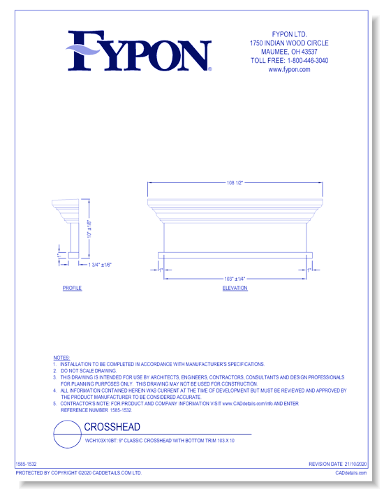 WCH103X10BT: 9" Classic Crosshead with Bottom Trim 103 x 10