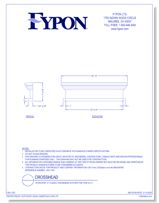 WCH43X7BT: 6" Classic Crosshead with Bottom Trim