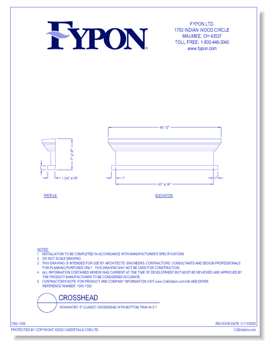 WCH44X7BT: 6" Classic Crosshead with Bottom Trim