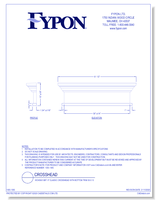 WCH56X10BT: 9" Classic Crosshead with Bottom Trim 56 x 10