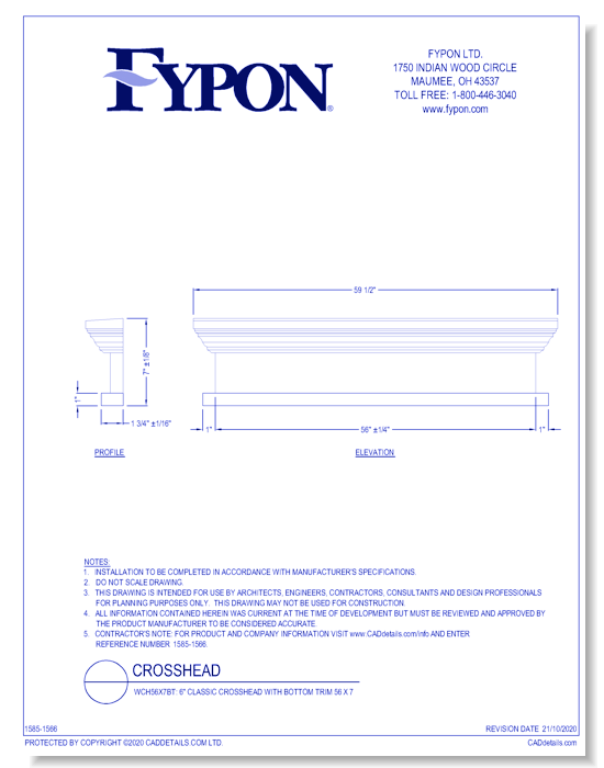 WCH56X7BT: 6" Classic Crosshead with Bottom Trim 56 x 7
