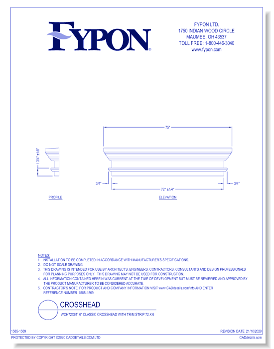 WCH72X6T: 6" Classic Crosshead with Trim Strip 72 x 6