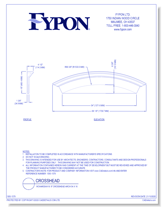 WCHARS54X16: 9" Crosshead Arch 54 x 16