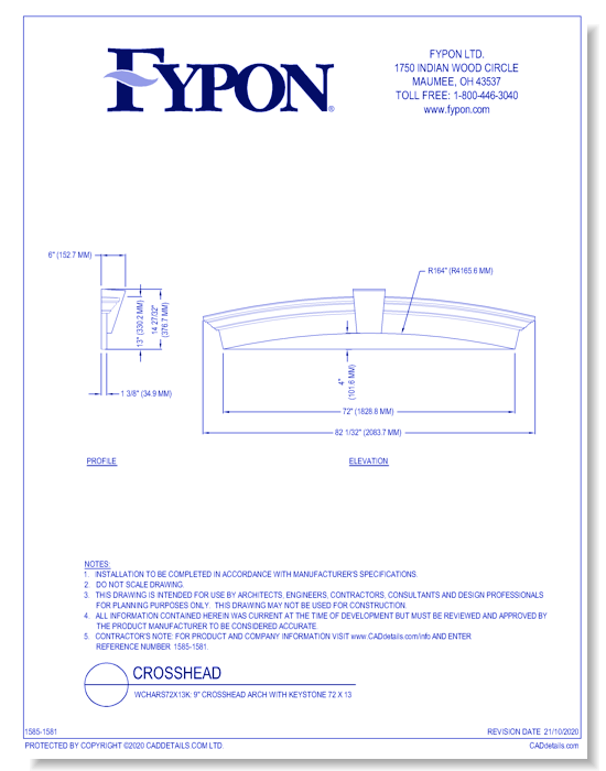 WCHARS72X13K: 9" Crosshead Arch with Keystone 72 x 13