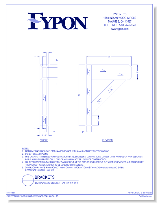 BKT18X24X3X2S: Bracket, Flat 18 x 24 x 3 x 2