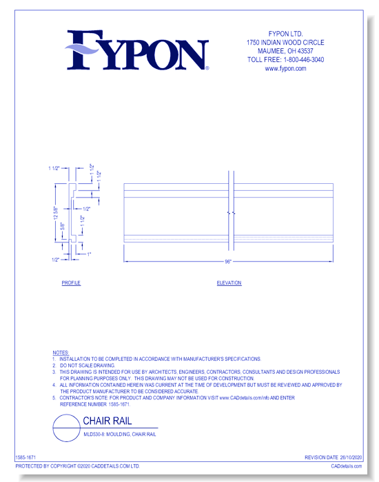 MLD530-8: Moulding, Chair Rail