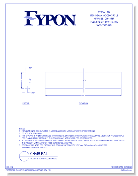 MLD531-8: Moulding, Chair Rail