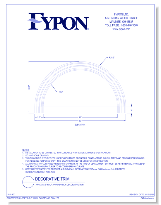 AR48X6M: 6" Half-Round Arch Decorative Trim