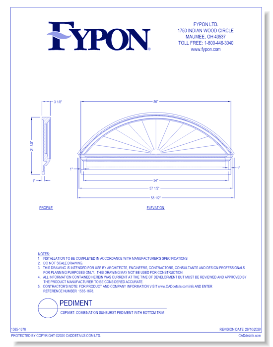 CSP54BT: Combination Sunburst Pediment with Bottom Trim