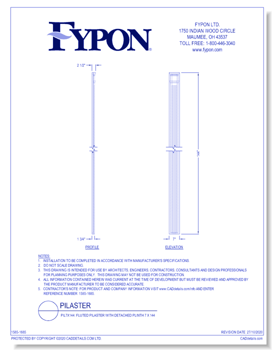 PIL7X144: Fluted Pilaster with Detached Plinth 7 x 144