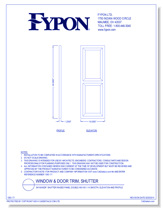 SH16x48DP: Shutter Raised Panel Double 48x16x1-1/4 Smooth, Elevation