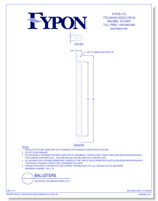 BAL2X24SQ: Square Baluster 2 x 24