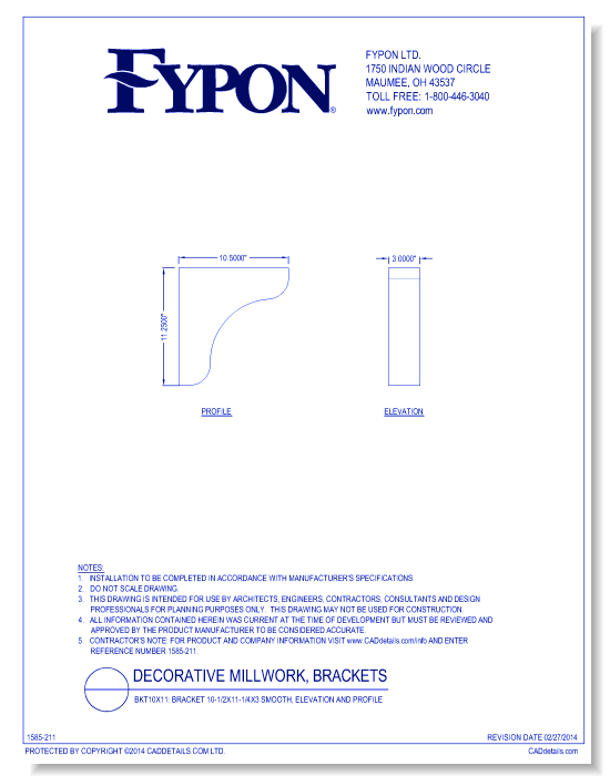 BKT10x11: Bracket 10-1/2x11-1/4x3 Smooth, Profile
