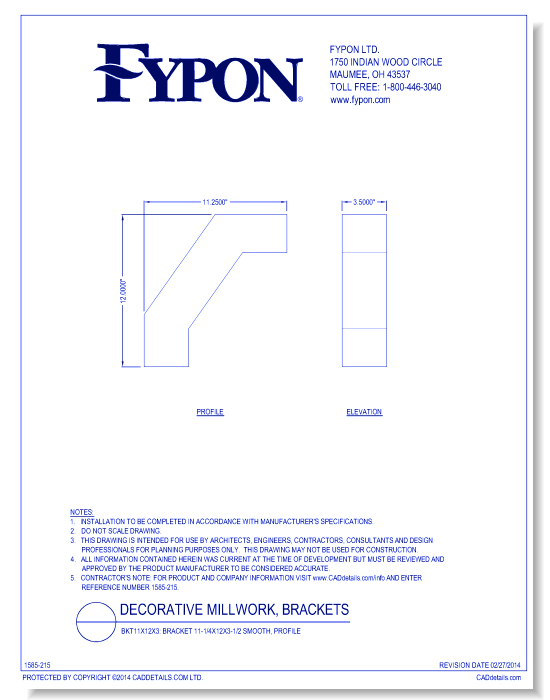 BKT11x12x3: Bracket 11-1/4x12x3-1/2 Smooth, Profile